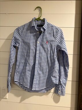 Ralph Lauren Blue and White Gingham Button-Down Shirt